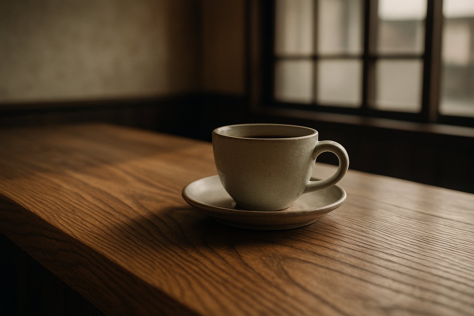 カウンターの木目と器